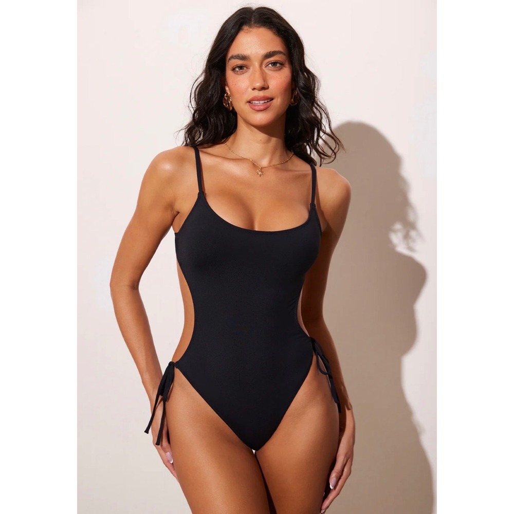 Dobreva Womens Black One Piece Swimsuit Cutout Side Tie Monokini Small 4/6 NEW